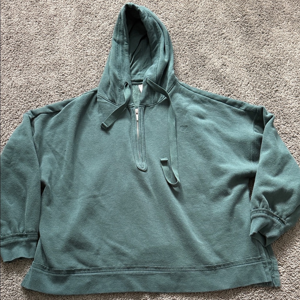 PINK Victoria's Secret Teal Half-Zip Hooded Sweatshirt